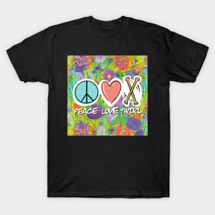 Peace Love Twirl symbol pastel flowers design T-Shirt